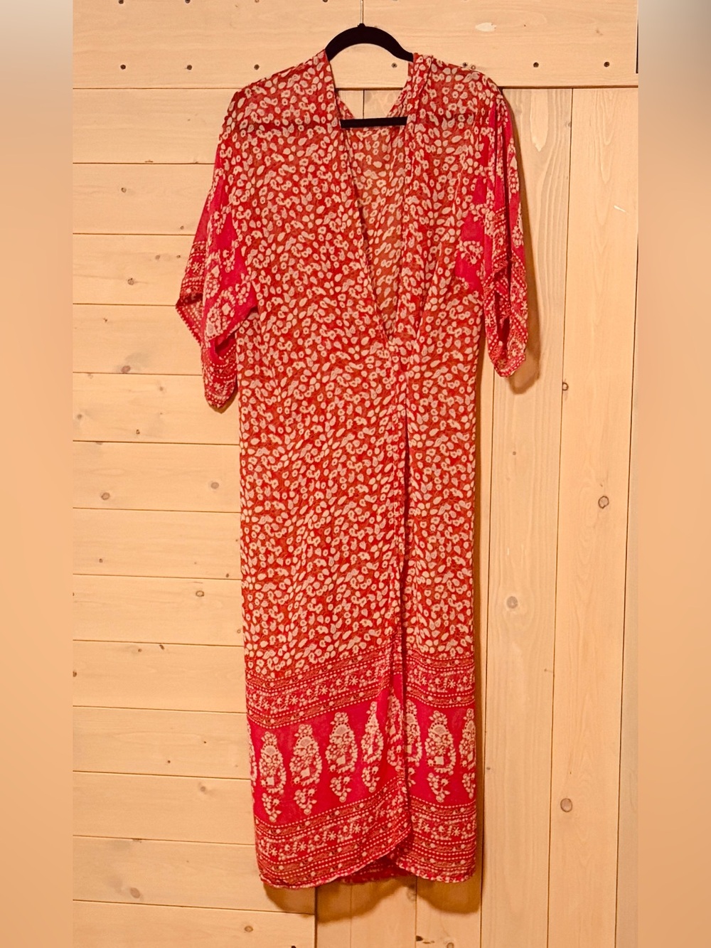 Red Printed Short-Sleeve Tunic Dress